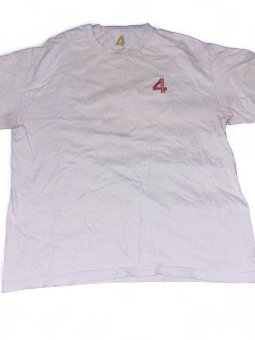 White Graphic 4 Hunnid Tee with Small Red '4' Chest Print